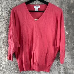 NEW Carmen Size S Minimlaist V Neck‎ Sweater Pink Pullover Casual NWT